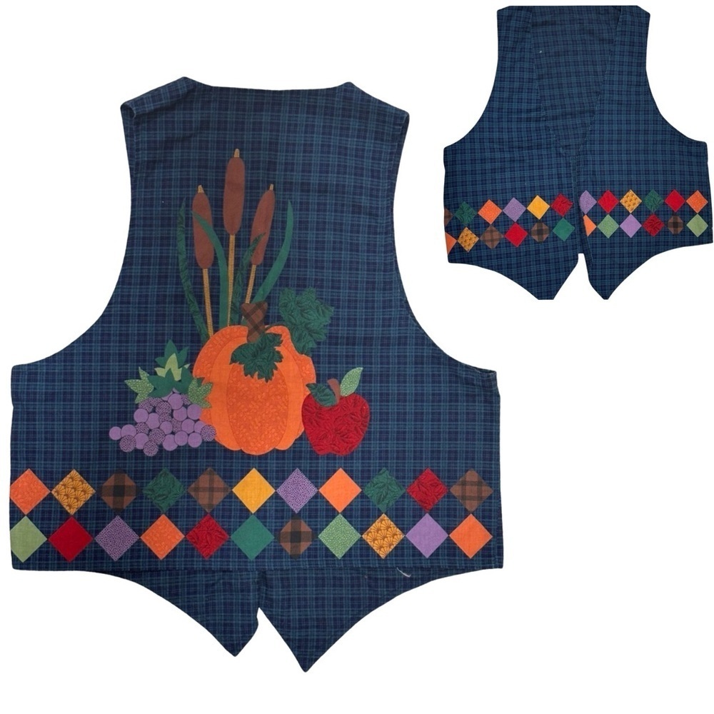 Vintage 90s Summer Harvest Cotton Vest with patchwork diamonds - one size